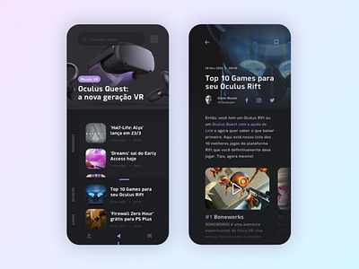 vr news app app dark ui design interface minimal mobile news app oculus ui virtualreality vr