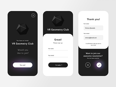 VR Group Sign Up 3d app dark ui design design app futuristic interface minimal mobile ui