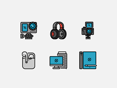 Electronics and Devices icons action camera airpods app camera computer design devices electronic headphone icon illustration ipad logo ui ux vector web