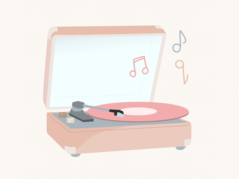 Record Player animation color palette design illustration illustrator loop music music notes pastel pink record player vinyl record