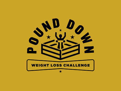 Pound Down Weightloss Badge badge branding competition design fight icon identity logo ring scale tough weight loss