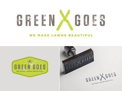 Green Goes Landscaping logo beautiful green goes gringo hedge landscaping lawns logo rings texture trimmers wood