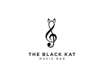 The Black Kat Music Bar logo branding cat concept design icon kat kitty logo music treble