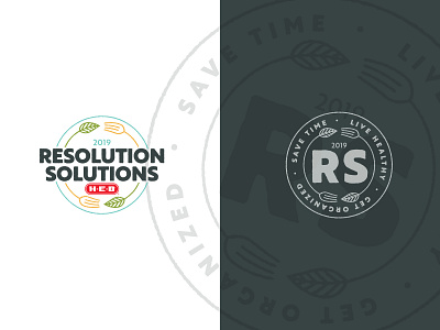 HEB Resolution Solutions Logo badge brand campaign fork graphic healthy leaf logo resolution