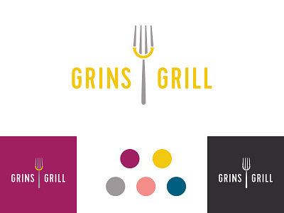 Grins Grill logo concept branding branding and identity eat fork form design grill grin logo restaurant smile vector