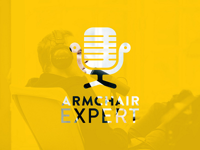 Armchair Exert Logo Concept Stacked armchair branding chair concept design graphic logo microphone podcast