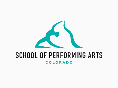 School of Performing Arts logo brand branding clever concept dancer design graphic icon identity logo logo design logo mark minimal mountain mountains negativespace ribbon simple timeless trademark