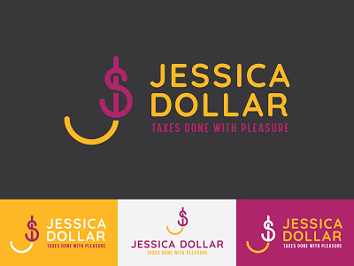 Jessica Dollar Logo 3 $ accountant brand branding cheese clever concept d design graphic icon identity j logo money pleasure smile taxes type vector