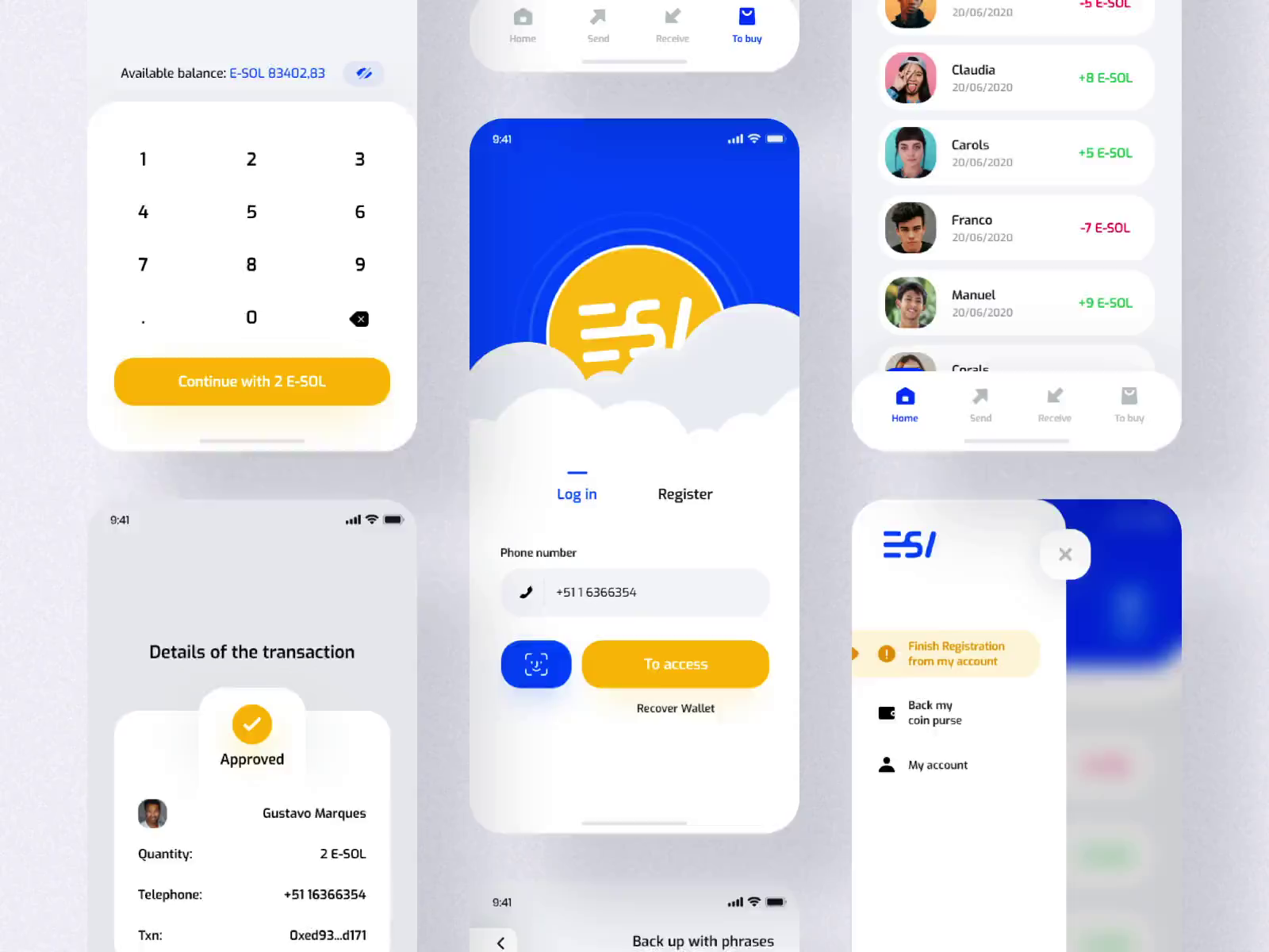 Send Money Application E-SOL 🟡🔵 by Manuel Rovira 😺🤘 for Orizon: UI/UX ...