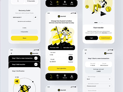 eKambia Application 📲 app application bank app banking clean coins currency design exchange interface minimal motion pay payment prototype ui uiux ux wallet yellow app