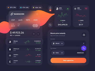Banexcoin components 💎 app application bitcoin btc buttons clean components credit card dark mode design system exchange interface ios minimal product design swap table ui ui kit ux