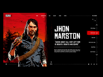 Red Dead Redemption 2 - Jhon Marston dark design game illustration interface landing red red dead redemption redesign tipografía ui uiux ux web web design website