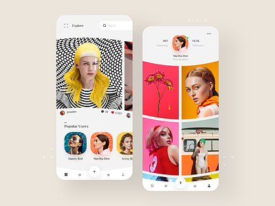 📲 Social App Design Photographers abstract app apple application clean colorful gallery minimal mobile models modern photos social app ui ux white