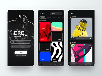 App Dark Cyberpunk app application clean colors cyberpunk dark app design feed fluent interface minimal modern ui ui trend ui ux design ux