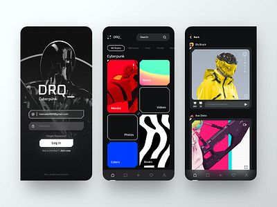 App Dark Cyberpunk app application clean colors cyberpunk dark app design feed fluent interface minimal modern ui ui trend ui ux design ux