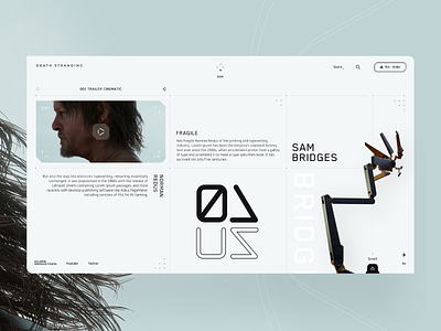 Sam Bridges - Death Stranding ☠🦀🌈🐟🐋🖤 clean design desktop games interface landing minimal texture typeface ui uiux design ux web webdesign website