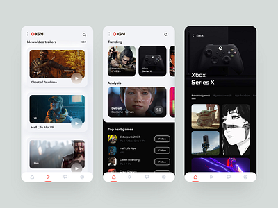 IGN Redesign App 🎮 app application clean design feed gallery games interface minimal ui ux xbox