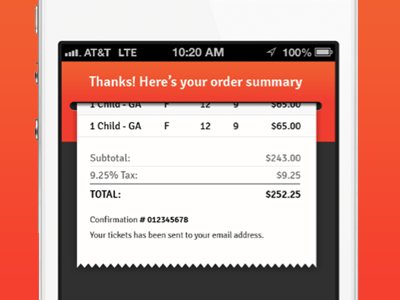 Mobile Receipt app buy dollars event mobile mobileui order price receipt ticket total