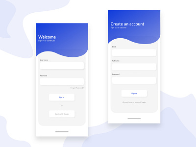 App sing up interface design