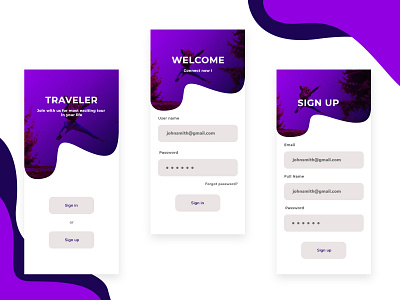 App Sign in and sign up interface.