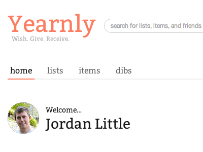 Yearnly - Logged In bitter dashboard home pink serif welcome