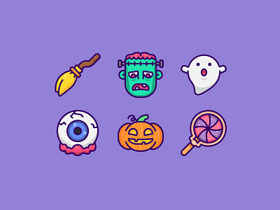 Halloween Icons cute eyeball flat flying broom ghost halloween icons iconset lollipop outline pumpkin set spooky ui zombie