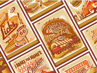 A&W Poster Series classic classic car coney island design diner family golden hot dog illustration nostalgic poster print retro road trip root beer route 66 soft serve vintage warm