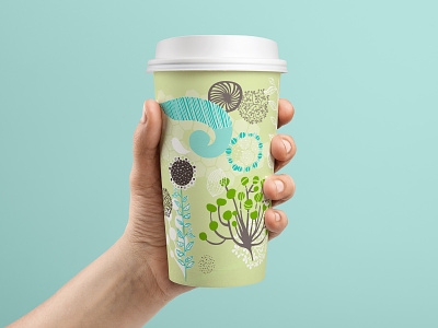 Georgia-Pacific PerfecTouch Coffee Cup blossom calm coffee cup design earthy floral greenery illustration leaves nature paper cup print sage seed surface design swirls wind