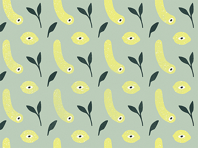 Zucchinis & Lemons digital art eye flat fruit illustration leaves lemon pattern seamless texture vegetable zuchinni