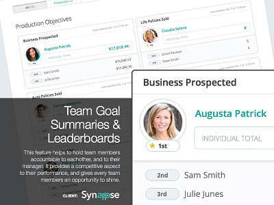 Synappse - Team Goal Summaries & Leaderboards application design ui ux web app