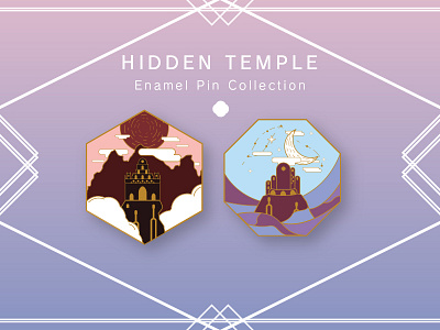 Hidden Temple Enamel Pin Collection Design - Kickstarter branding button enamel pin flat graphic design horvathdesigns icon kickstarter logo typography