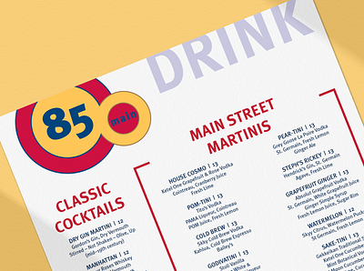 85 Main - Restaurant Menu graphic design typography