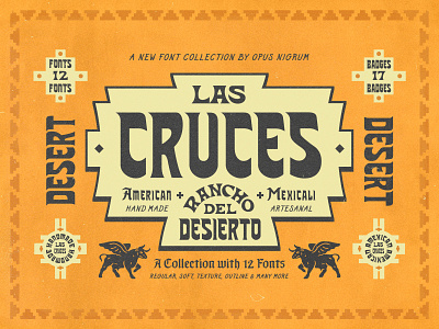 Las Cruces Font Collection american cactus cowboy desert design folk font handmade hipster illustration joshua logo mexico mezcal old ranch retro southwest type vintage