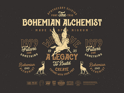 Bohemian Alchemist Font & Badges alchemist bohemian font handmade hipster old pegasus punk retro type vintage