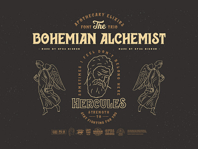 Bohemian Alchemist Font & Badges alchemist bohemian font handmade hercules hipster old punk retro type vintage