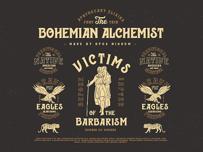 Bohemian Alchemist Font & Badges alchemist bohemian eagle font handmade hipster old retro rome tiger type vintage