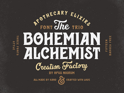 Bohemian Alchemist Font & Badges alchemist bohemian creation factory font handmade hipster old punk retro type vintage