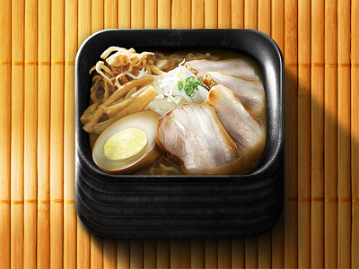 Ramen App Icon app bamboo bowl egg food icon ios japanese noodles photoshop pork ramen