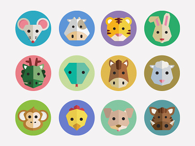 Chinese Zodiac Icons animals app badges boar chinese colorful cow dog dragon flat horse iconography icons illustration monkey mouse rabbit rooster sheep snake tiger vector zodiac