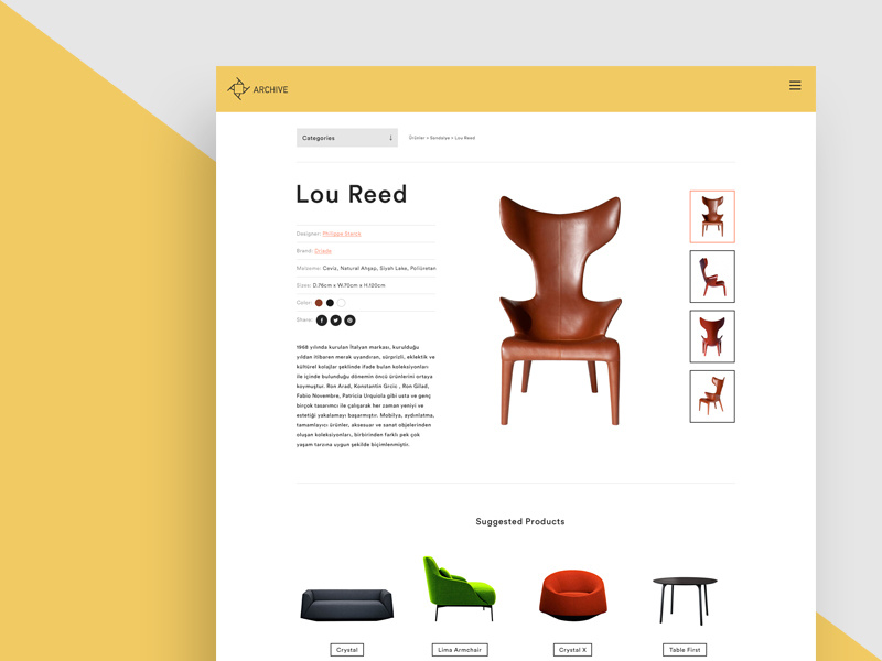 Archive website furniture product page detail chair furniture design shop e-commerce