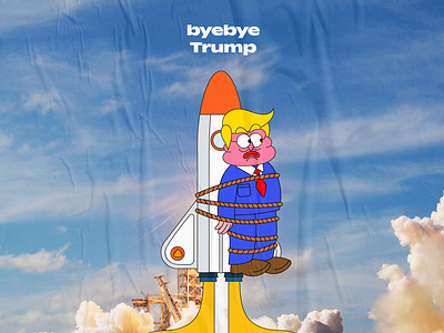 byebye trump 2d cartoon character creative design graffiti graphic illustration kidnapping nasa rocket rope trump