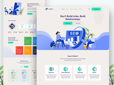 Consult SEO Landing Page advertising agency agency website business business landing page clean corporate creative digital agency illustration inspiration landing page seo agency startup typogaphy ui ux website
