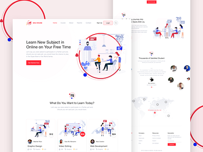 Edu house - Education landing page art channel coaching design designer education homepage icons illustration interface knowledge landing page languages learning lesson platform science typography ui ux