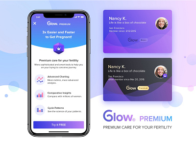 Glow Premium app branding card design fertility glow mobile ovulation premium ui visual