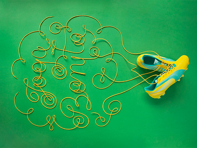 World Cup Shoelace Type dimensional lettering futbol illustration joga bonito lettering shoelaces soccer type typography world cup yellow