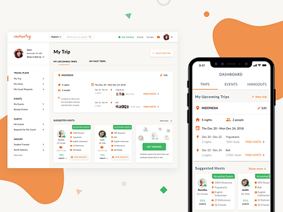Couchsurfing Dashboard Concept couchsurfing dashboard match mobile redesign concept travel trip ui ux web