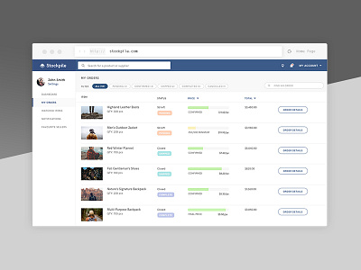 Stockpile - Order History UI e commerce ecommerce interface ui user interface ux web web app web design website