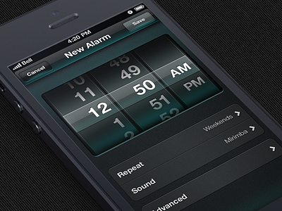 Alarm clock UI alarm clock dark ios iphone picker time ui