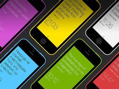 Quotes app. Banner blue clock colors falt interface ios iphone quote red ui ux weather