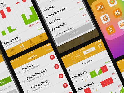 Habit app UI android app gui interface ios orange social ui ux